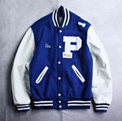 HOLLOWAY】90s ホロウェイ アメリカ製 袖革スタジャン 防寒中綿入り