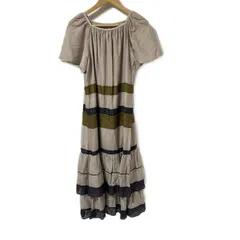 ダイアグラム ワンピース サイズ36 S レディース美品  - ライトグレー×カーキ×ネイビー 半袖/ロング/シルク混/ボーダー