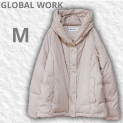 【即決ご希望額はコメントへ】 美品　GLOBAL WORK　グローバルワーク　ウツクシルエット　フード付き　ダウンジャケット　ドローコード　グレージュ　Ｍ　ブルゾン　ダウン70%　フェザー混　ニュアンスカラー　ボリュームネック　ハイネック　ミドル丈　カジュアル