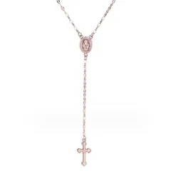 クロス 十字架 メダイ 聖母マリア Y字 ネックレス ローズゴールド シンプル