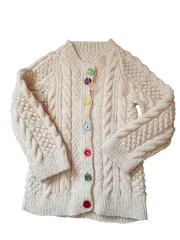 ヴィンテージ キッズ アイボリー ケーブル編み ニット カーディガン