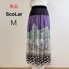 美品 ScoLar スカラー メルヘン柄チュールスカート パープル ロングスカート ロング丈 チュール ウエストゴム フレアスカート オールシーズン M