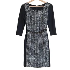 EPOCA(エポカ) ワンピース サイズ40(I) M レディース - 黒×白 長袖/ひざ丈/ツイード/インナー付き