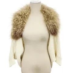 アプワイザーリッシェ Apuweiser-riche 美品 ケーブルニット カーディガン ドルマンスリーブ ファー 7分袖 2 約M アイボリー 系 ■YHS3 0911