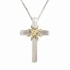 新品仕上げ済 新同 極美品 ティファニー TIFFANY & CO. SV925/K18YG コンビ シグネチャー クロス ネックレス アクセサリー ジュエリー シルバー/イエローゴールド メンズ レディース ユニセックス ◆９