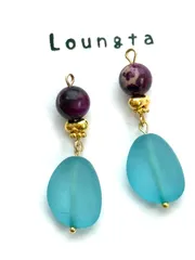 3602パープル天然石ピアス ブルー 個性派ピアス 樹脂ピアス