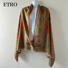 エトロ ETRO ウールシルク 総柄 大判ストール 赤系　民族調 #赤系 #イタリア製 高級ストール 冬小物 秋冬コーデ ブランドストール