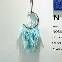 ドリームキャッチャー 月 ブルー 青 オーナメント ホワイト モビール 羽 フェザー 運気アップ 風水 厄除け 縁起物 開運 健康運 仕事運 家庭運  風水 インテリア お洒落 可愛い 寝室 ベッドルーム