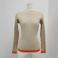 ベージュ オレンジ バイカラー スリムフィット ゴージ ハーフハイネック ニット