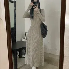 新品 シルエット補正ニットワンピース 長袖 ベースドレスニットワンピース