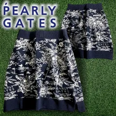 PEARLY GATES パーリーゲイツ ゴルフ ウォームコットン リブ切替 花柄 ストレッチ ミニスカート ニットスカート ゴルフウェア レディース 055-2234918 定価3.5万 ネイビーブラック ホワイト▲039▼50507w03