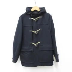 プラダ PRADA コート ダッフルコート フード トグルボタン 牛革 ウール 紺 ネイビー 52 ☆AA★のサムネイル