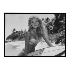 B4サイズ（約25x36cm）】【lh-poster-8612】サーフガール モノクロ 海