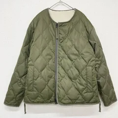TAION　タイオン　ダウンジャケット　ノーカラー　コート　ボア　2way　リバーシブル　キルティング　ノーカラー　カーキ　レディース　M
