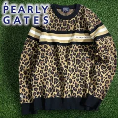パーリーゲイツ ゴルフ 日本製 ライン切替 レオパード柄 ヒョウ柄 クルーネック 丸首 長袖 ニットプルオーバー セーター ゴルフウェア レディース 055-2270008 定価3.7万 ブラウンベージュ ブラック ホワイト  ▲041▼51001w10