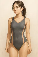 H419セールは1月末まで！訳あり♪フィラ♪グレーにオレンジライン入り女子競泳水着♪フィットネスやトレーニングや撮影用にも♪サイズM