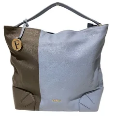 フルラ　レザー　グレー×スカイブルー　バッグ　ハンドバッグ　レディース