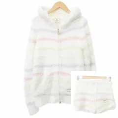 ジェラートピケ gelato pique ボーダー もこもこ パーカー ショートパンツ 上下 セットアップ ナイトウェア F 白 ホワイト ■YHS3