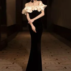 バイカラーがオシャレなオフショル イブニングドレス?.?