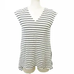 セオリーリュクス theory luxe ノースリーブ カットソー ボーダー Vネック フレア 薄手 38 Mサイズ 白 ホワイト ■YHS9