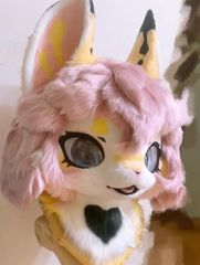 着ぐるみヘッド 猫 ピンクとライトブルー 全頭ヘッド ケモノ マスク