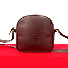 極 美品 CARTIER カルティエ ヴィンテージ マストライン ロゴ レザー 本革 ミニ ショルダーバッグ ポシェット ワインレッド 00712