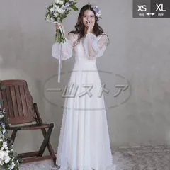 【新品・未使用】  ウェディングドレス 花嫁 長袖 シンプル 白ドレス Vネック ワンピース 花嫁 結婚式 二次会 披露宴 前撮り 後撮り 撮影用