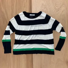 ZARA KNIT／レディース 薄手ニット ／サイズUSA Sサイズ／セーター ／黒×白×グリーン 太ボーダー ライトニット 使いやすい定番トップス 透け感あり