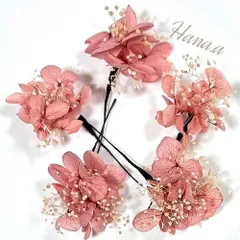 【お買い得品】ドライフラワー 髪飾り くすみピンク系 5個セット 結婚式 成人式 前撮り ヘッドドレス ヘッドパーツ 花かんざし