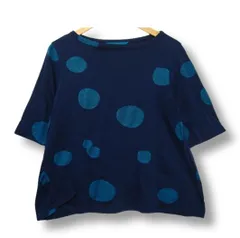 〇【未使用】【日本製】慈雨 ジウ JIU センソユニコ 半袖Tシャツ カットソー  Aライン モックネック 和柄 ドット ネイビー 水色 Lサイズ40  ■管理番号L29598SSA26-251209-503（198）