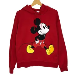 Disney/ディズニー ミッキーマウス パーカー フーディー プルオーバー フロントプリント カンボジア製 メンズS レッド