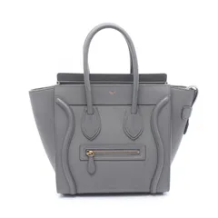 セリーヌ CELINE ハンドバッグ ラゲージ マイクロ ショッパー グレー レザー ラゲージ マイクロ ショッパー レディース Used A