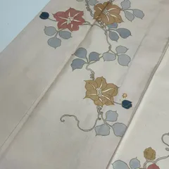 紬 付下げ 花唐草の染め 金彩 正絹 着物 MK-2135