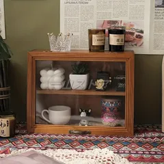 収納ボックス ミニ 食器棚 卓上 木製 小物収納 おしゃれ レトロ かわいい アンティーク ヴィンテージ 収納 ケース ラック 小型 キャビネット アクセサリー 調味料 キッチン収納 アクリル 花柄ガラス 扉付き