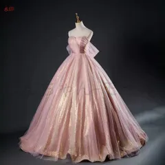 カラードレス プリンセスライン ピンク チューブトップ 上品 ロングドレス ウェディングドレス 結婚式 二次会 花嫁 前撮り 演奏会 発表会 