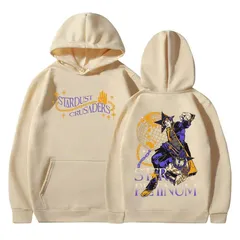アニメ ジョジョ 奇妙な冒険 スタープラチナ 空条承太郎 プリント パーカー メンズ 秋冬フード付き ストリートウェア カーキ