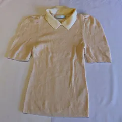 CELFORD／サイズ36 S相当／襟付き 半袖ニット ／ボリューム袖／パフスリーブ／トップス ピンクベージュ 上品 ウール混 きれいめ シンプル