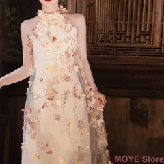 カラードレス ロングドレス ノースリーブ コサージュ フェミニン パーティードレス ウェディングドレス ウエディングドレス 結婚式 二次披