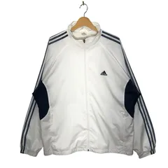 adidas アディダス ナイロンジャケット フルジップ トラックジャケット スリーライン 長袖 ワンポイント刺繡 ジャージ THAILAND製 Lサイズ ホワイト