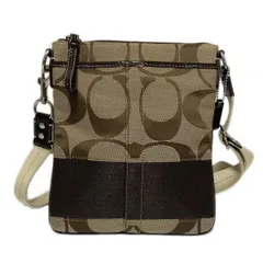 COACH(コーチ) ショルダーバッグ シグネチャー柄 カーキ×ダークブラウン レザー