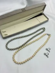 N 値下げ中【ヴィンテージ】パール ネックレス イヤリング 3点セット 冠婚葬祭 お呼ばれ お葬式 黒 ブラック シルバー