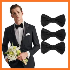 【新品】 RICISUNG 蝶ネクタイ ボウタイ 【3本セット】メンズ ブラック無地 ワンタッチ 蝶 ネクタイ ふじやま織 二重層 簡単 調整可能な お手軽に使用可能な フック 装着 大人 から 子供 卒業式 結婚式 まで 黒 1