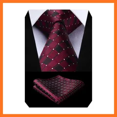 【新品】 [Enlision] 赤 ネクタイ ポケットチーフ メンズ フォーマル チェック柄 ビジネスEC-01 0