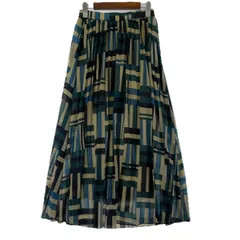 AZUL BY MOUSSY アズールバイマウジー   幾何学柄 ロング フレアプリーツスカート sizeFREE/グリーン×ブラック×ベージュ系