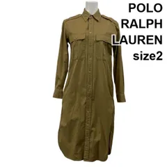 ◆ ポロラルフローレン POLO RALPH LAUREN シャツワンピース ロング丈 長袖 ミリタリー風 カーキ系 コットン100 2 S 7号 レディース S5Y256
