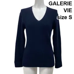 ◆ ギャルリーヴィー GALERIE VIE Vネックセーター ニット 長袖 リブ編み ネイビー ウール混 カシミア混 S 7号 レディース S5Y245