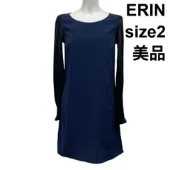 ◇ 美品 エリン ERIN ワンピース 膝丈 長袖 シフォン 袖シアー Aライン ドレープ ネイビー 黒 ブラック 2 S 7号 レディース S5Y246のサムネイル