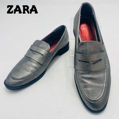 新品タグ付 ザラ ZARA シルバー ローファー 厚底 モカシン メタリック 