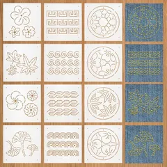 BENECREAT 12枚 刺繍ステンシル 13ｘ13cm 厚さ0.3mm 刺し子ステンシル フラワー、リーフ、連続模様など12スタイル PET 描画線テンプレート 刺し子テンプレート 刺繍ツール