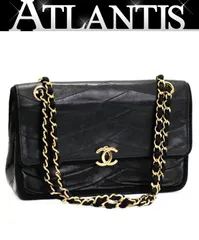シャネル CHANEL マドモアゼル23 波ステッチ チェーンショルダーバッグ ラム 黒 G金具 【72736】